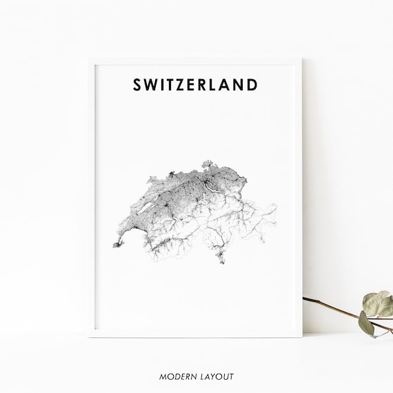 Switzerland Map Print, Swiss Travel Poster