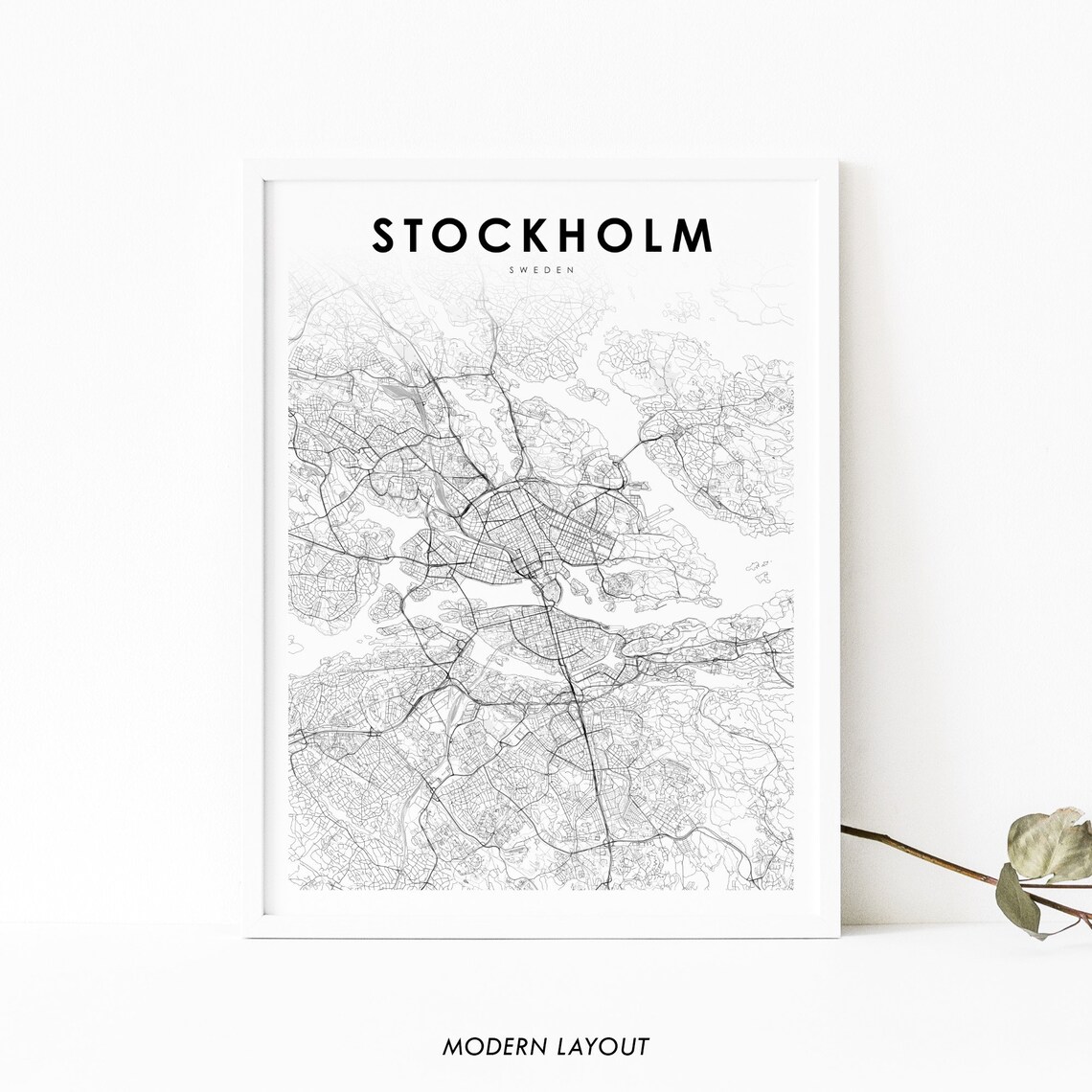 Stockholm Area Sweden Map Art Print, Nursery Decor