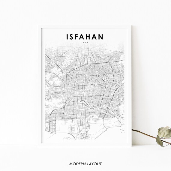 Isfahan Iran Map Print Art Poster Ispahan Spahan Esfahan Hispahan Persia City Street Road Nursery Room Wall Office Decor