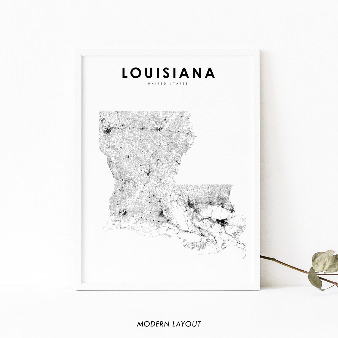 Louisiana Map Print, USA State Road Poster
