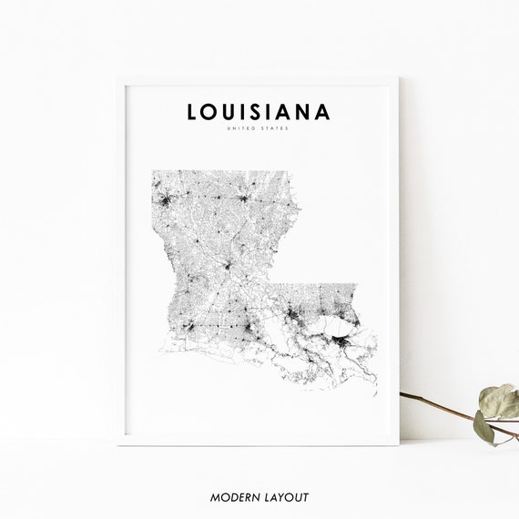 Louisiana Map Print, USA State Road Poster