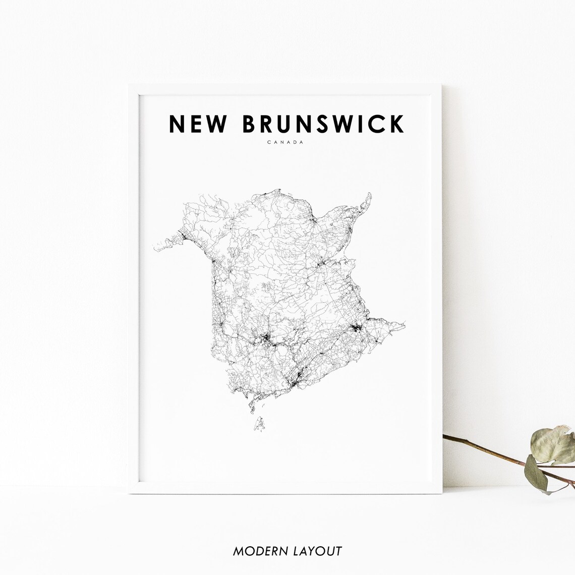New Brunswick Map Print, Canada Road Poster