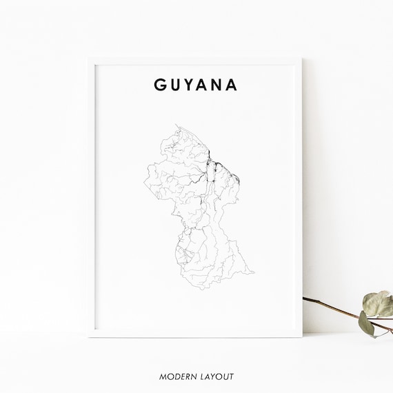 Guyana Country Road Map Minimalist Modern Travel Home Art Print