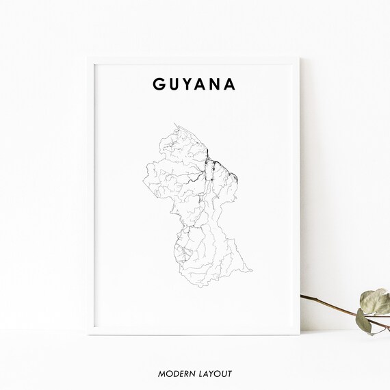 Guyana Map Print Country Road Poster Georgetown South America Art Nursery Room Wall Office Decor