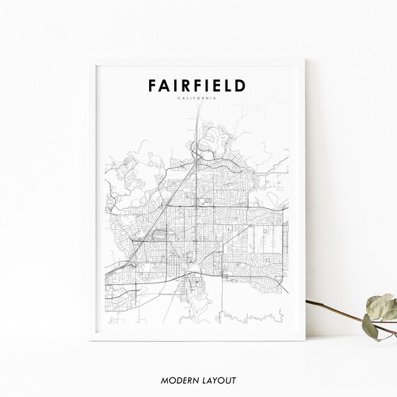 Fairfield Ca Map Print Usa Art Poster Solano City Street Road Nursery Room Wall Office Decor