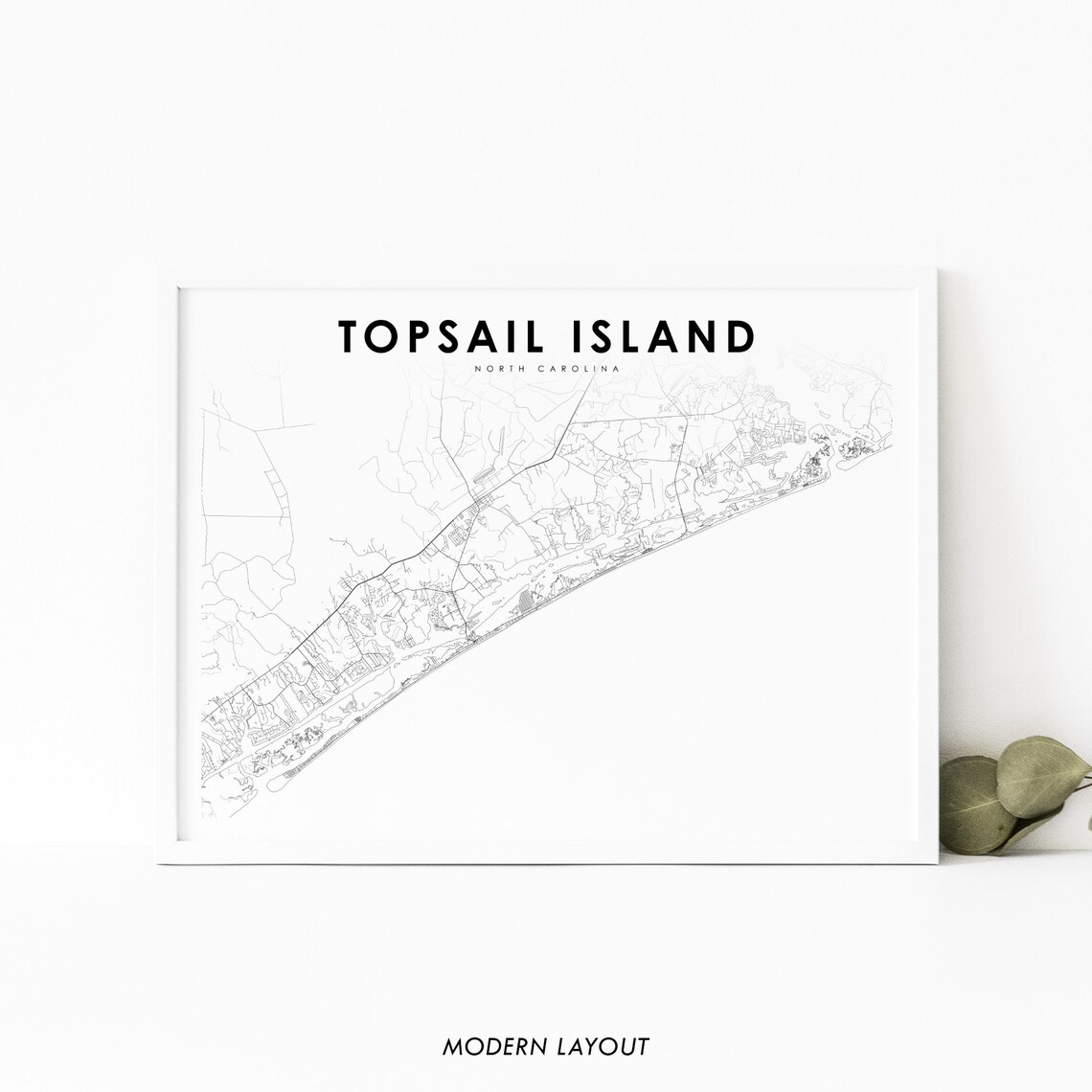 Topsail Island NC Map Print, North Carolina Poster