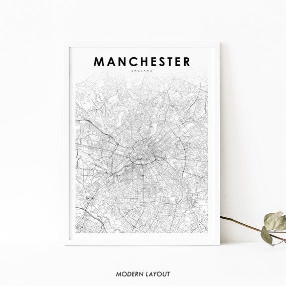 Manchester England Map Print, City Street Road Poster