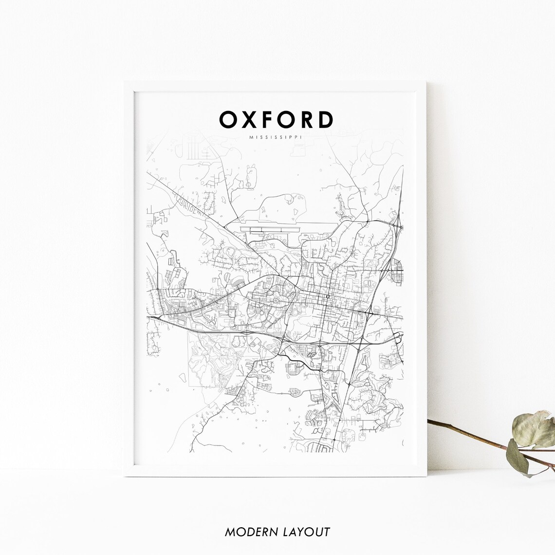 Oxford MS Map Poster, Mississippi USA Street Map
