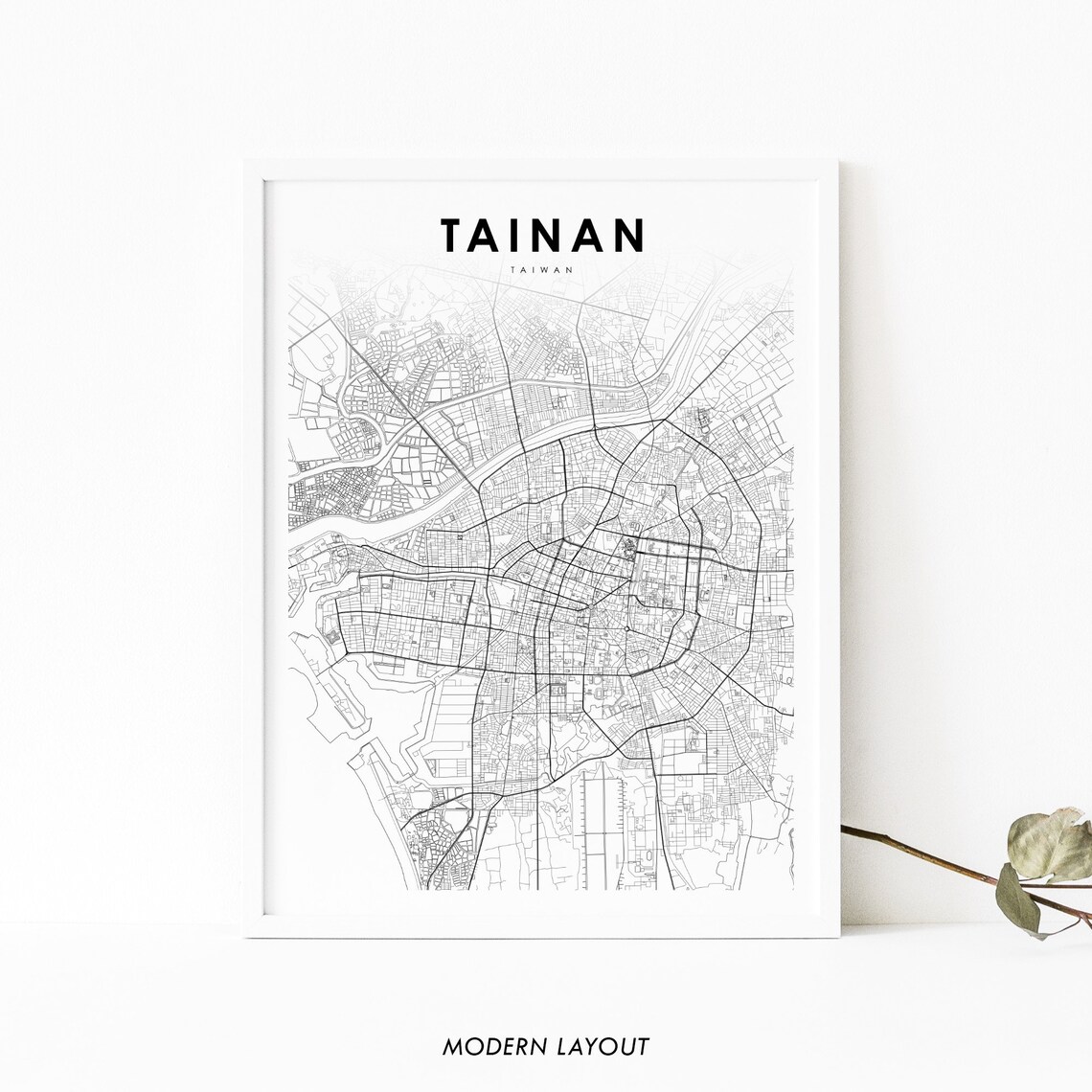 Tainan Taiwan Historic City Street Fine Art Map Minimalist Wall Art