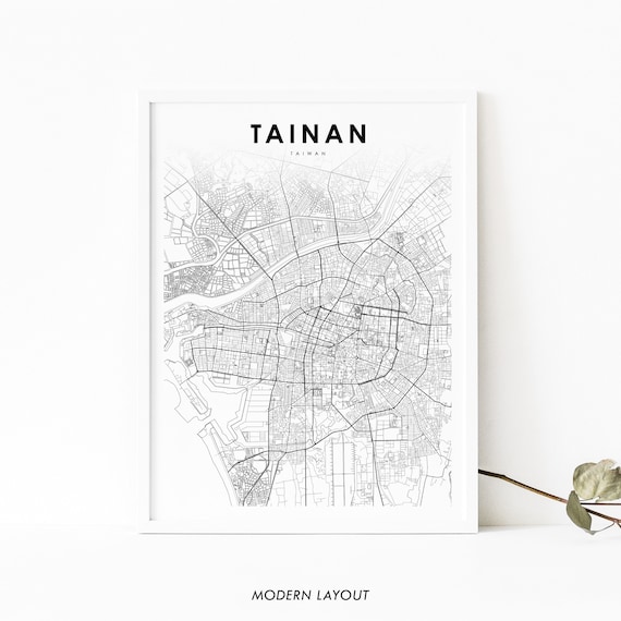 Tainan Taiwan Map Print Art Poster City Street Road Nursery Room Wall Office Decor