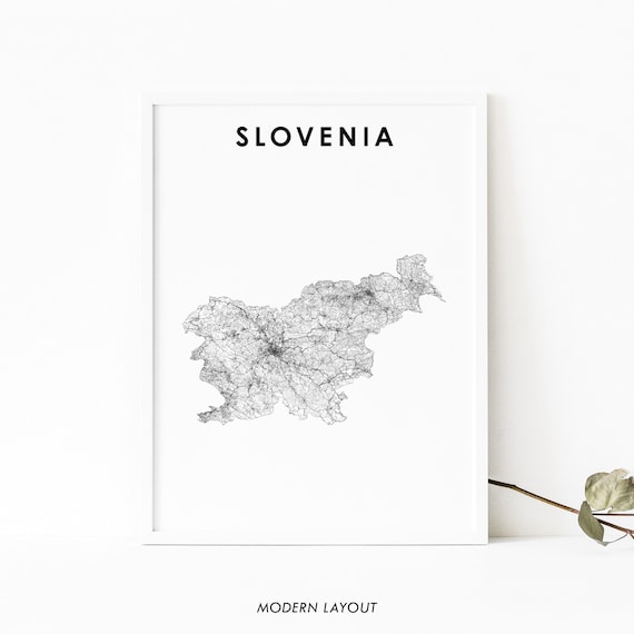 Slovenia Country Road Map Minimalist European Home Art Print