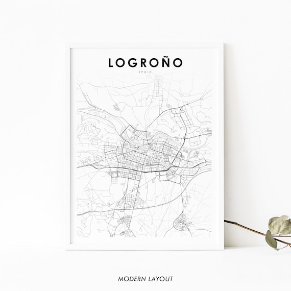 Logrono Spain Minimalist Street Map Black and White Wall Art