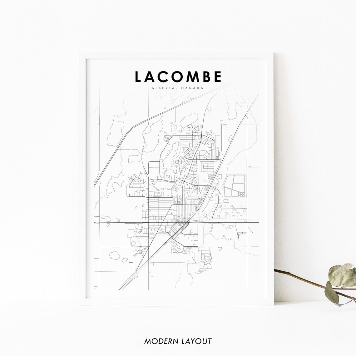 Lacombe Alberta Canada Modern City Map Minimalist Street Poster
