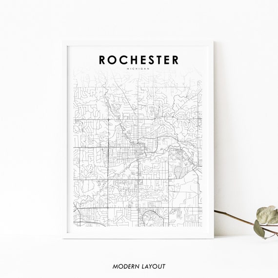 Rochester Mi Map Print, Michigan City Poster