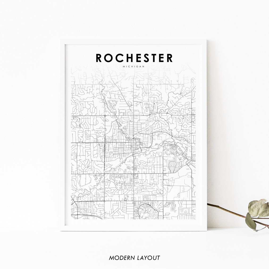 Rochester Mi Map Print, Michigan City Poster