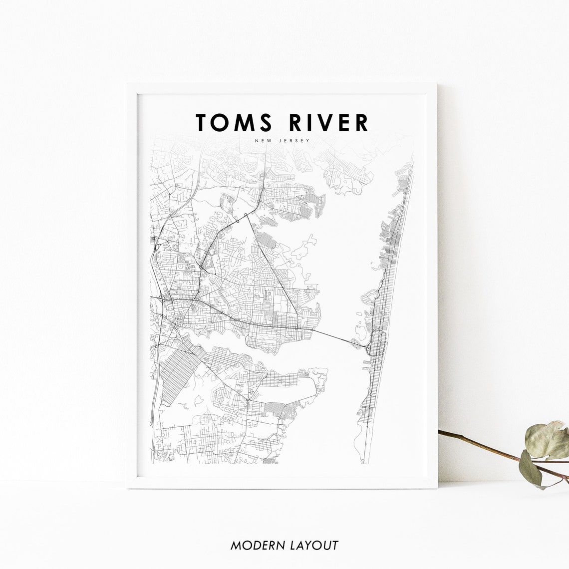 Toms River New Jersey Minimalist Black White City Map Art Poster