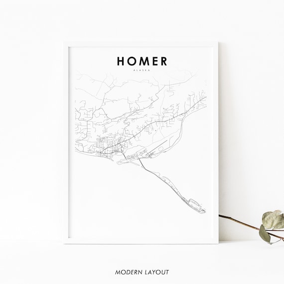 Homer Alaska Street Map Modern Minimalist Kenai Peninsula Wall Art