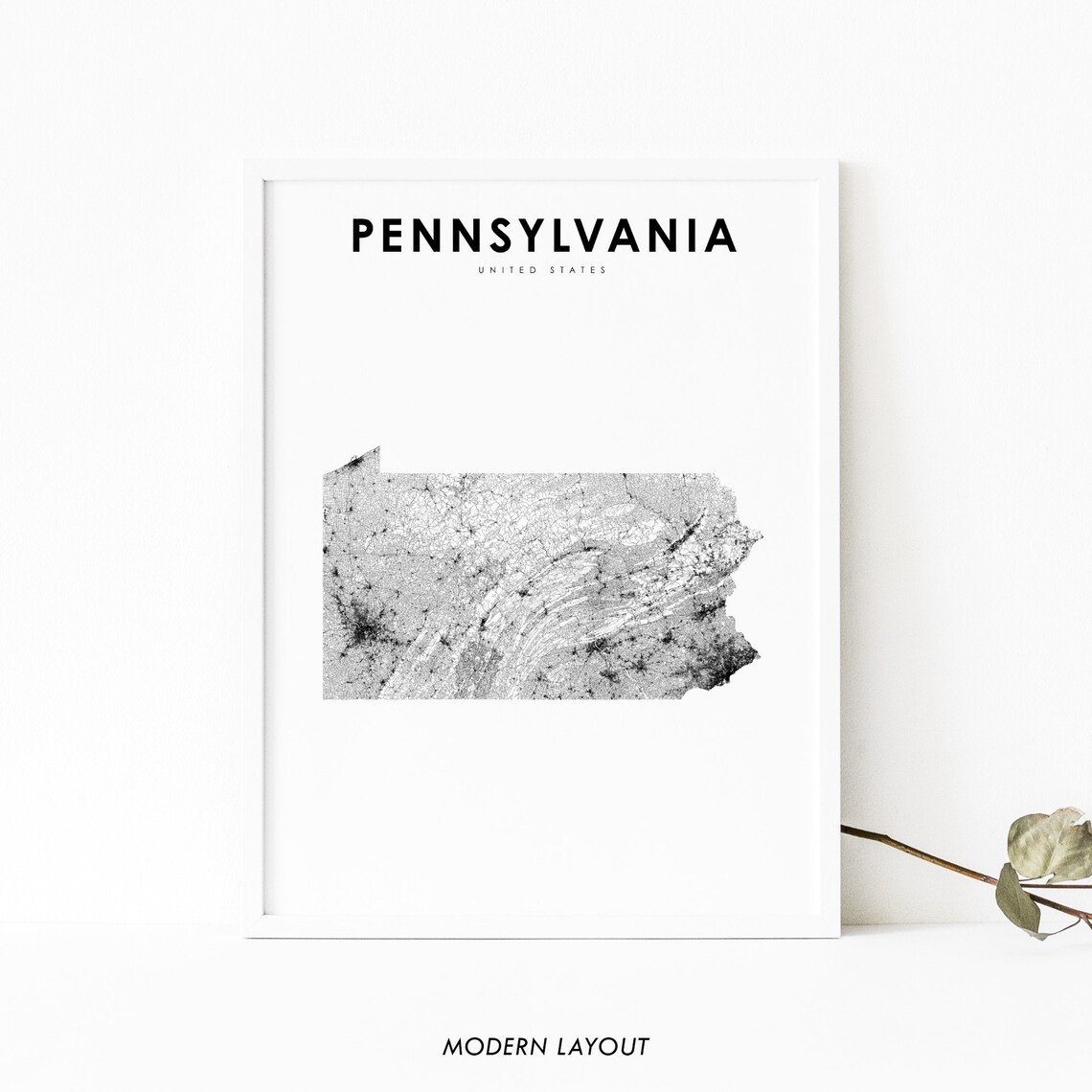 Pennsylvania Map Print, State Road Wall Poster
