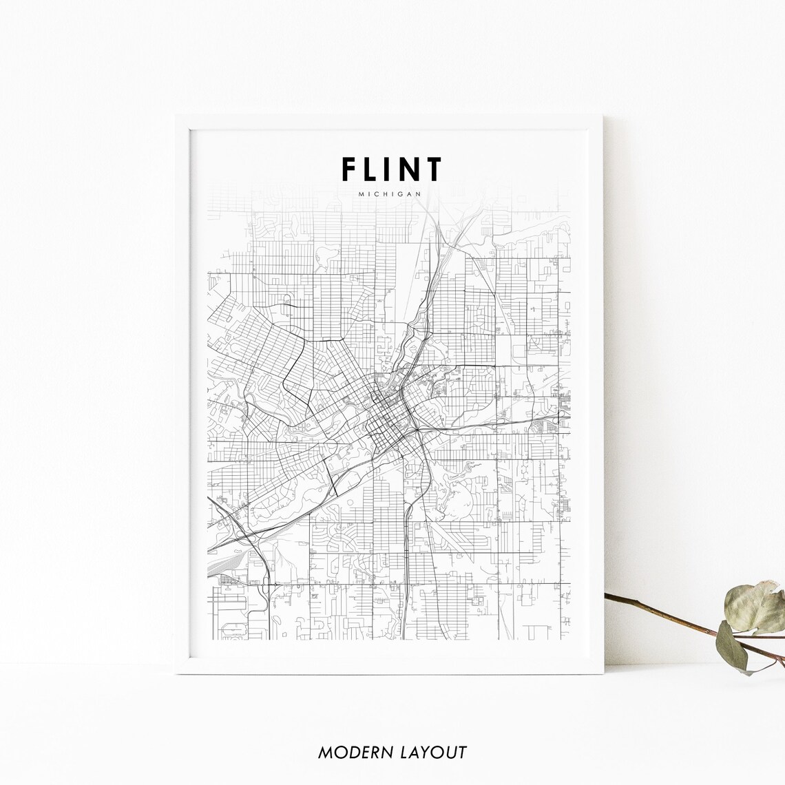 Flint, MI Map Print, Michigan Nursery Decor