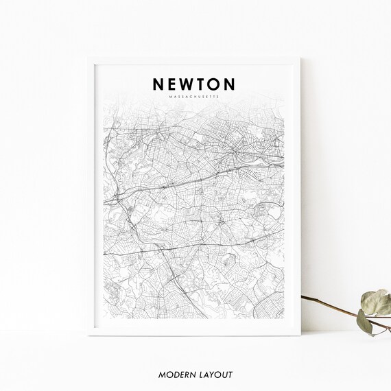 Newton Ma Map Print Massachusetts Usa Art Poster Middlesex City Street Road Nursery Room Wall Office Decor