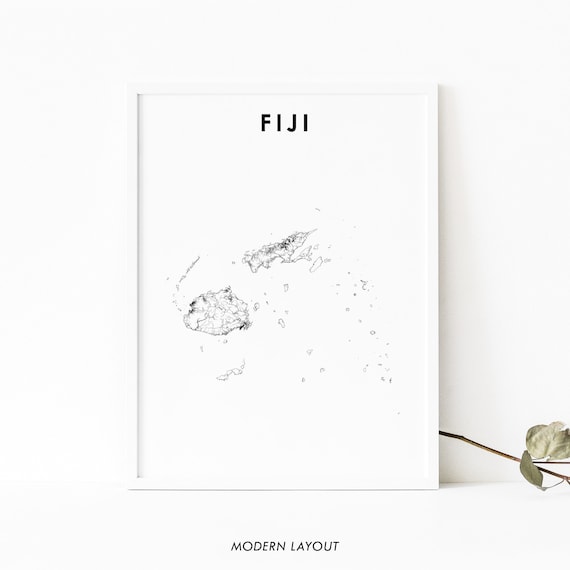 Fiji Islands Country Line Map Minimalist Black White Art Poster