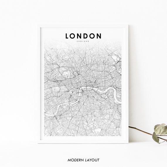 London England Map Print, UK City Street Road Poster