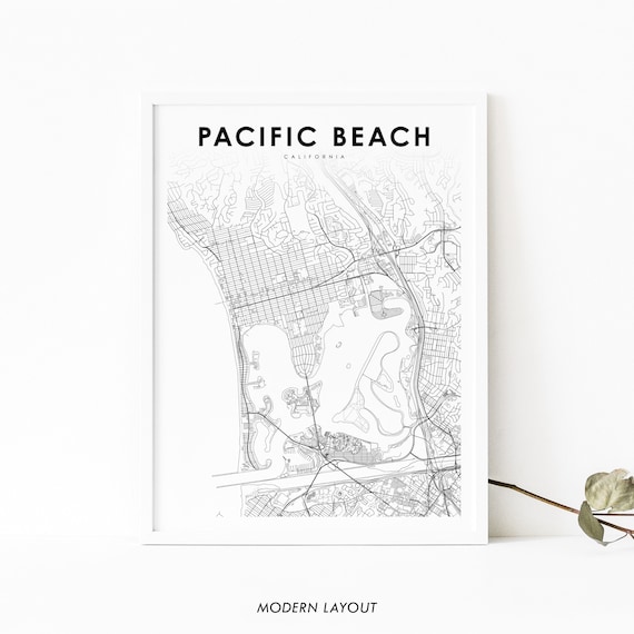 Pacific Beach Ca Map Print Usa Art Poster San Diego City Street Road Nursery Room Wall Office Decor