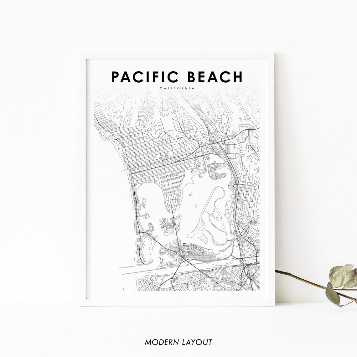 Pacific Beach California Black Minimalist Coastal Map Art Print