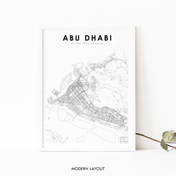 Abu Dhabi UAE Map Print, City Street Road Art Poster