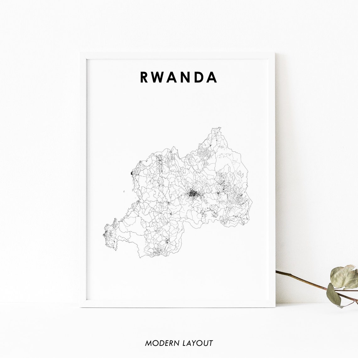 Rwanda Africa Minimalist Country Road Map Art Poster Travel Gift