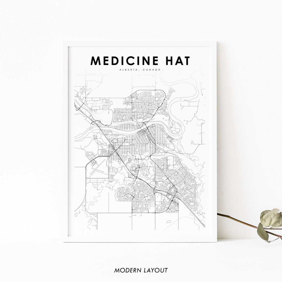 Medicine Hat Alberta Map Print, Canada Road Poster