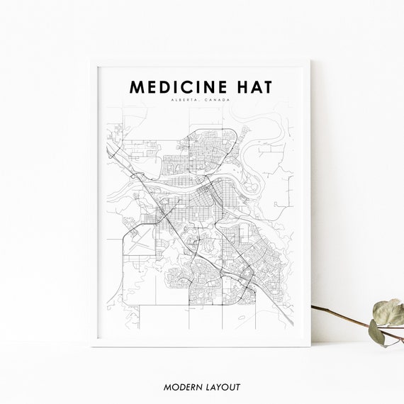 Medicine Hat Alberta Map Print, Canada Road Poster