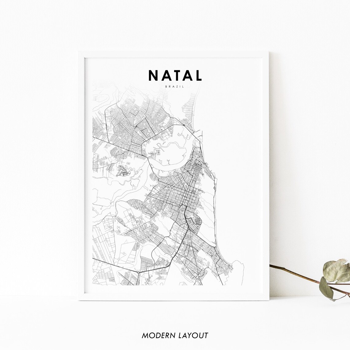 Natal Brazil City Street Map Minimalist Black Line Art Poster