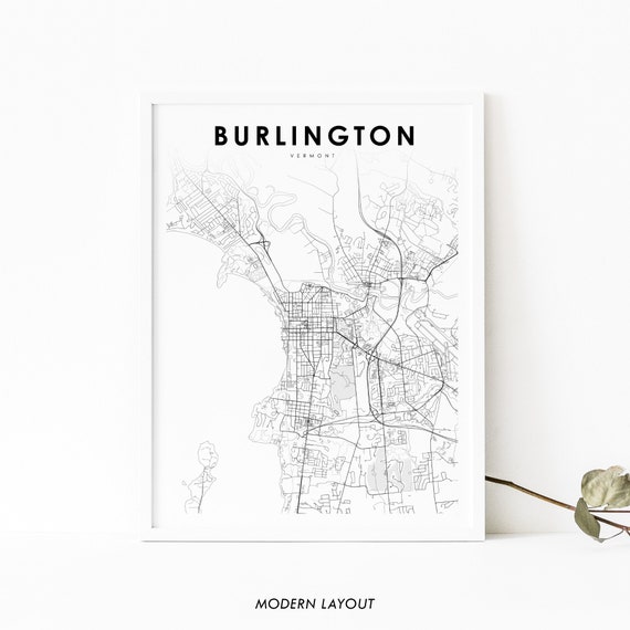 Burlington VT Map Art Print, Vermont Street Map