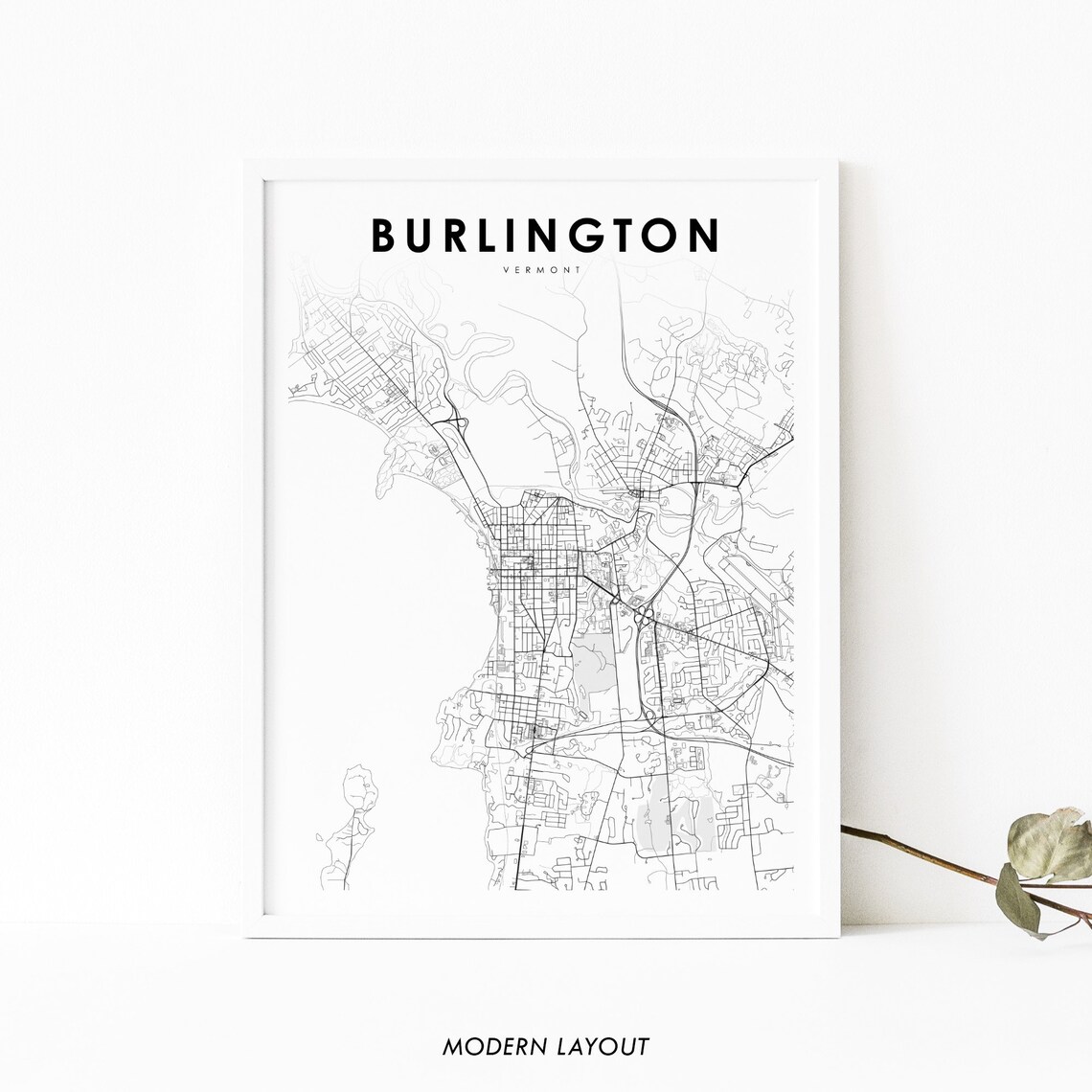 Burlington VT Map Art Print, Vermont Street Map