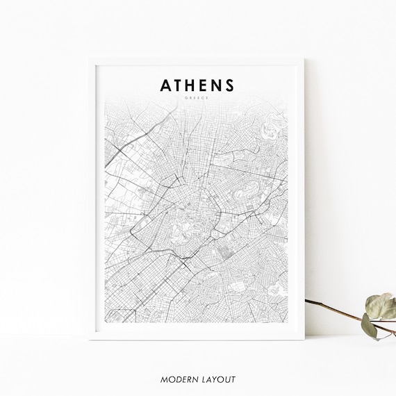 Downtown Athens Greece Map Print Art Poster City Street Road Nursery Room Wall Office Decor