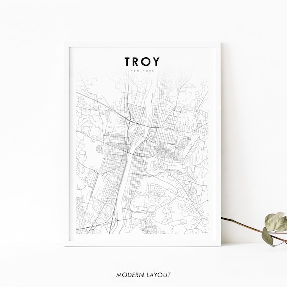 Troy Ny Map Print New York Nyc Usa Art Poster Rensselaer City Street Road Nursery Room Wall Office Decor