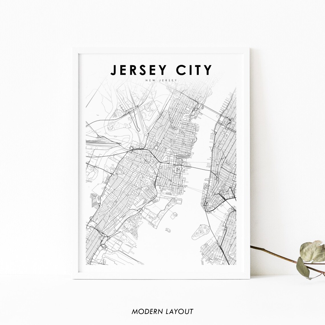 Jersey City NJ Map Print, New USA Travel Poster