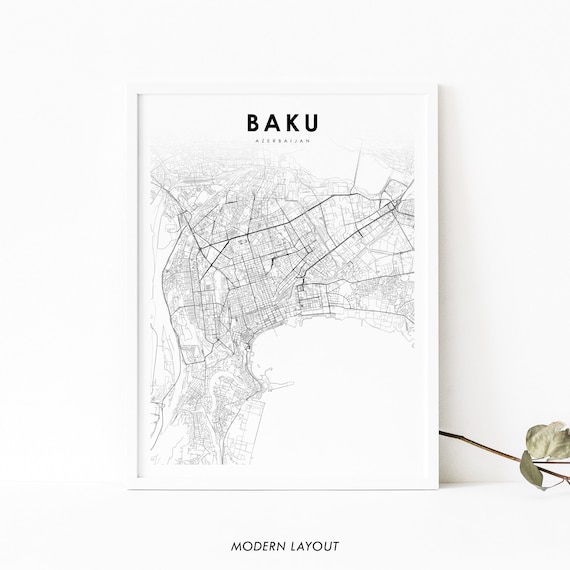 Baku Azerbaijan City Street Map Minimalist Black White Poster