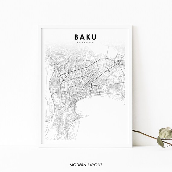 Baku Azerbaijan Map Print Art Poster Bak Azrbaycan City Street Road Nursery Room Wall Office Decor