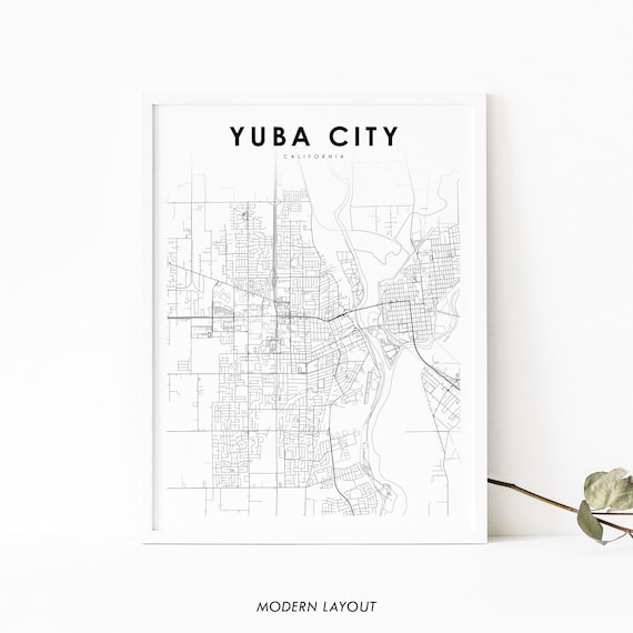 Yuba City Ca Map Print Usa Art Poster Marysville Street Road Nursery Room Wall Office Decor