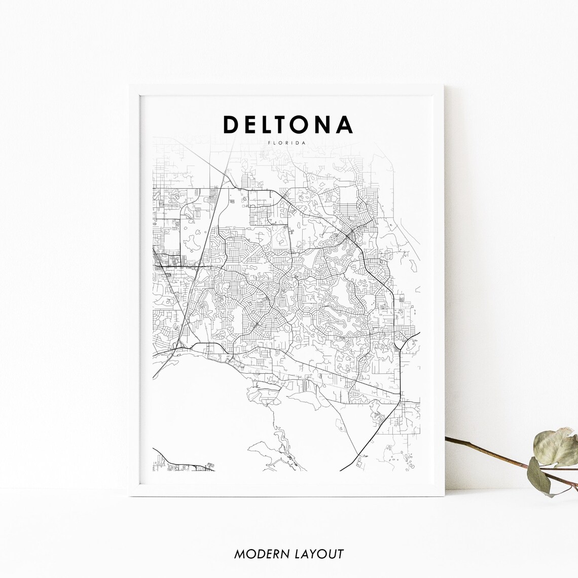 Deltona Florida Minimal Black And White City Street Map Art Poster
