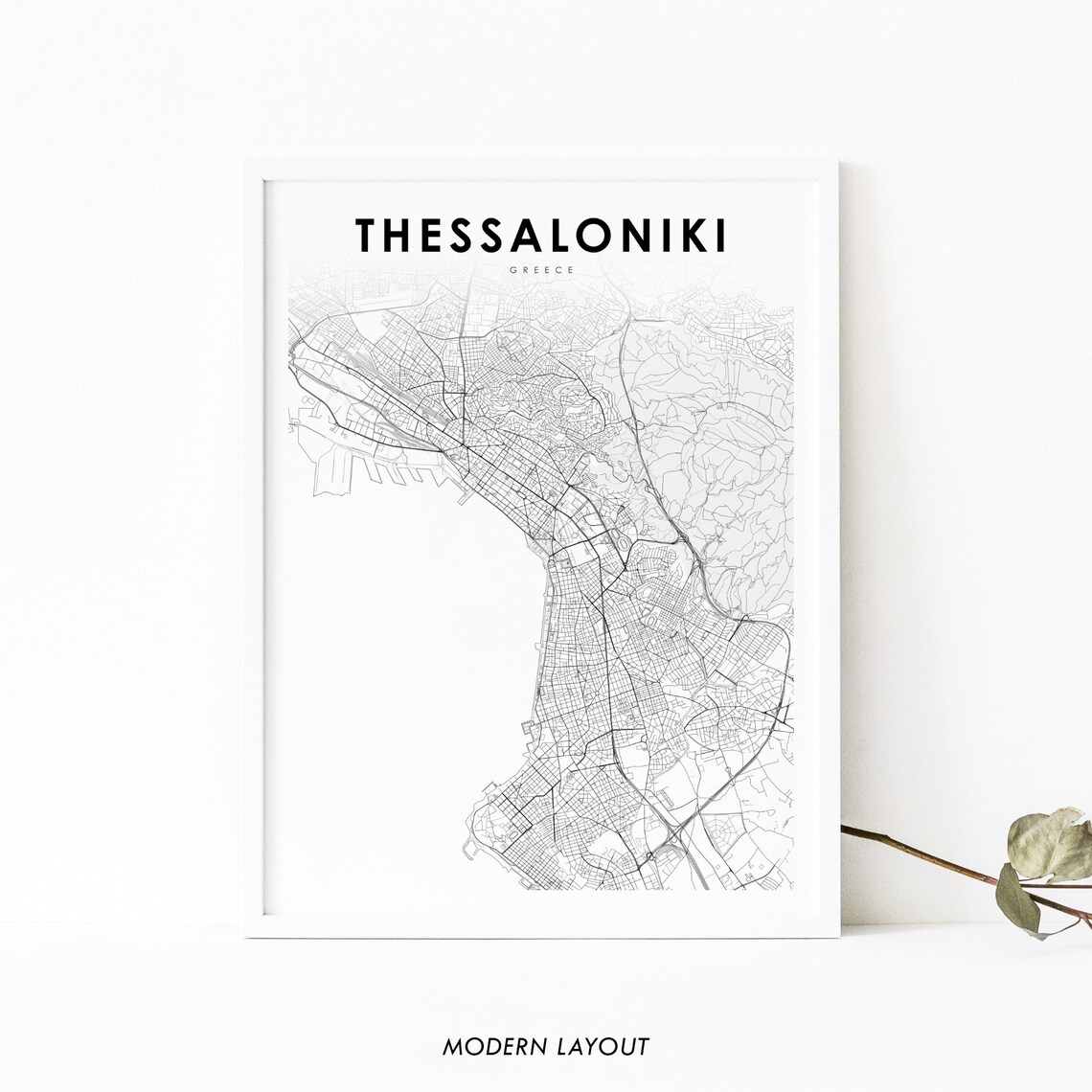 Thessaloniki Greece Map Print, City Street Road
