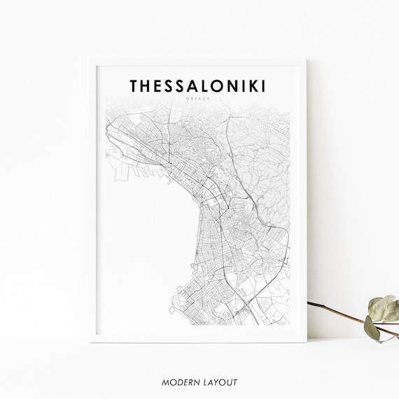 Thessaloniki Greece Map Print, City Street Road