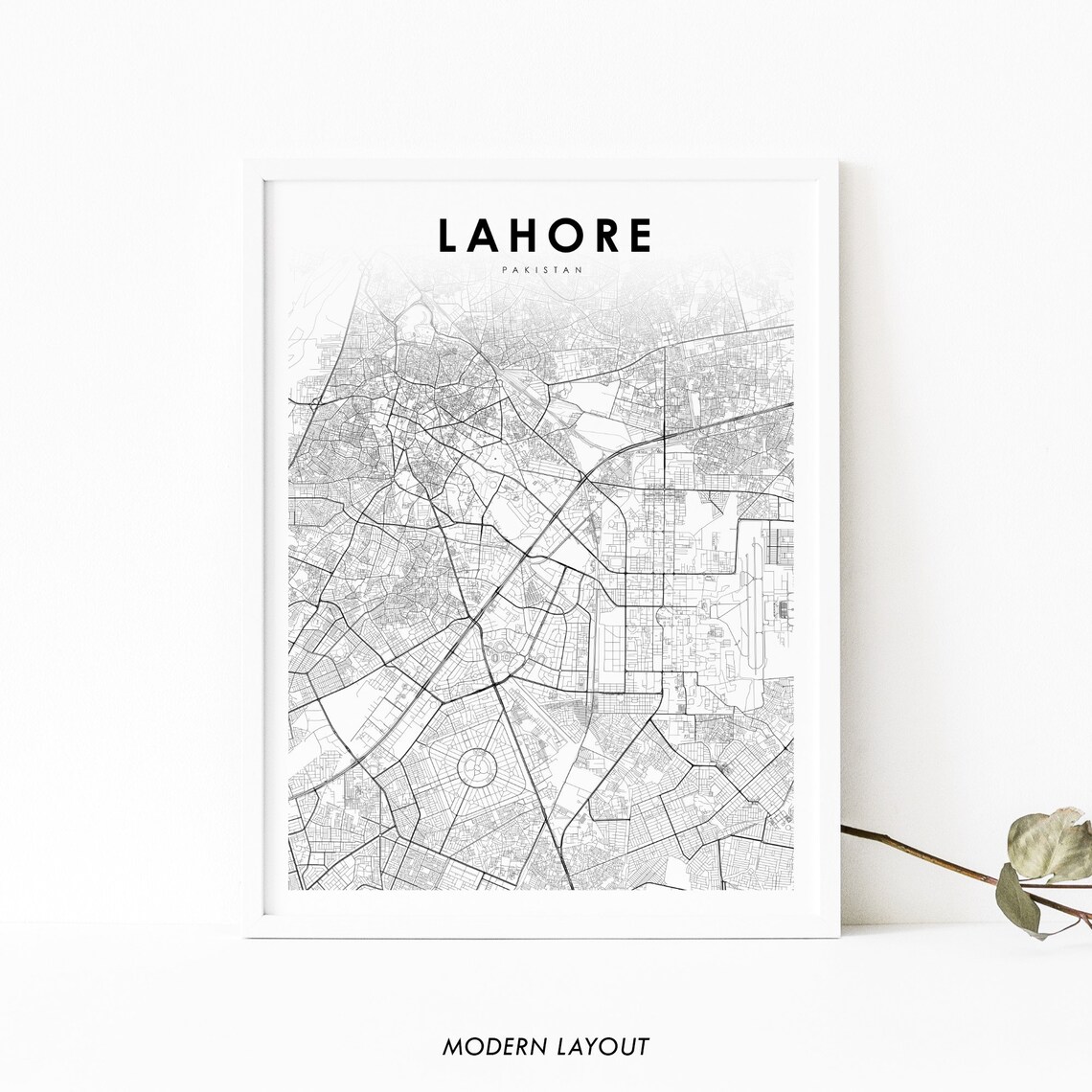 Lahore Pakistan Map Art Print, Punjab City Road