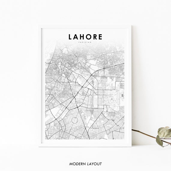 Lahore Pakistan Map Art Print, Punjab City Road