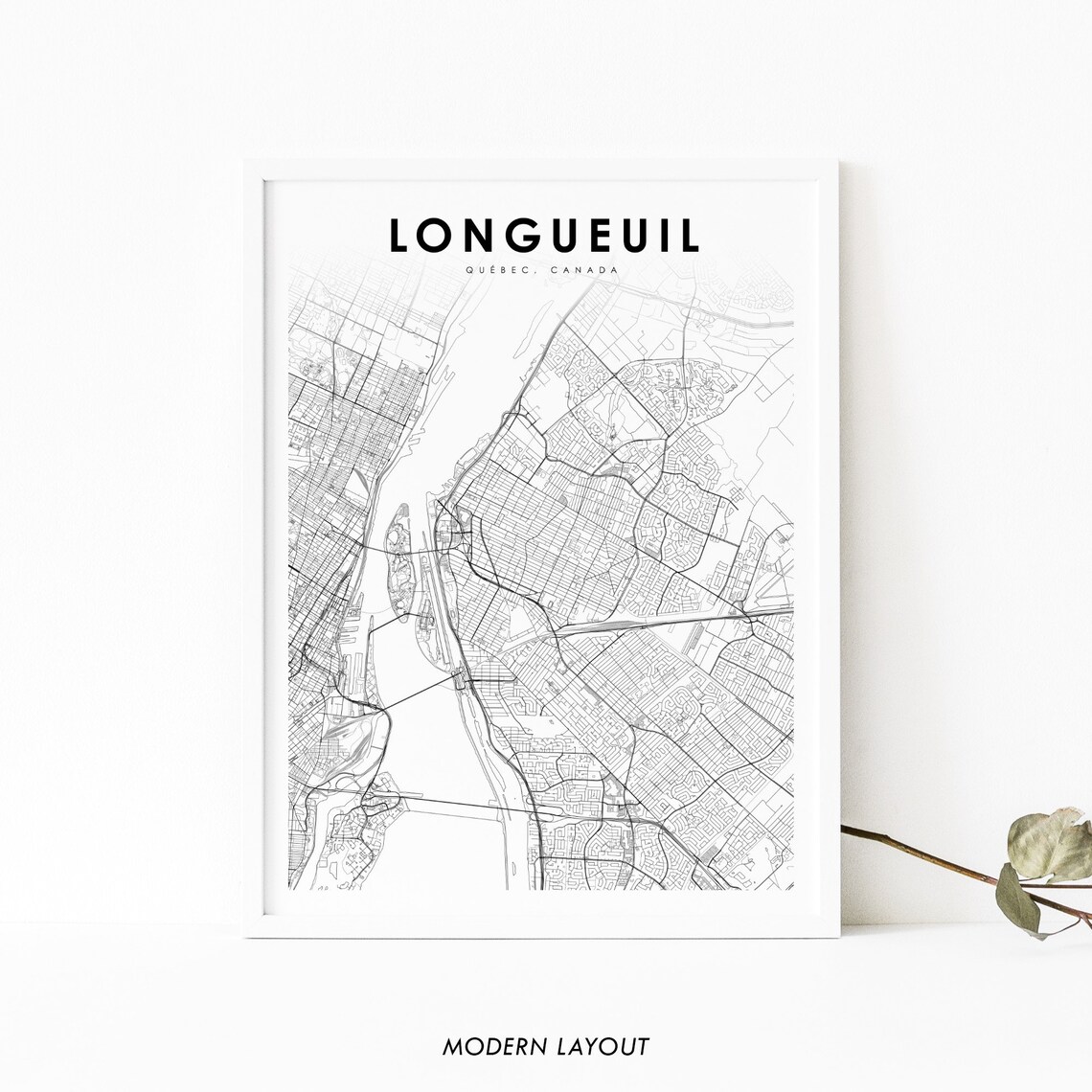 Longueuil Map Print, Quebec Canada Travel Poster