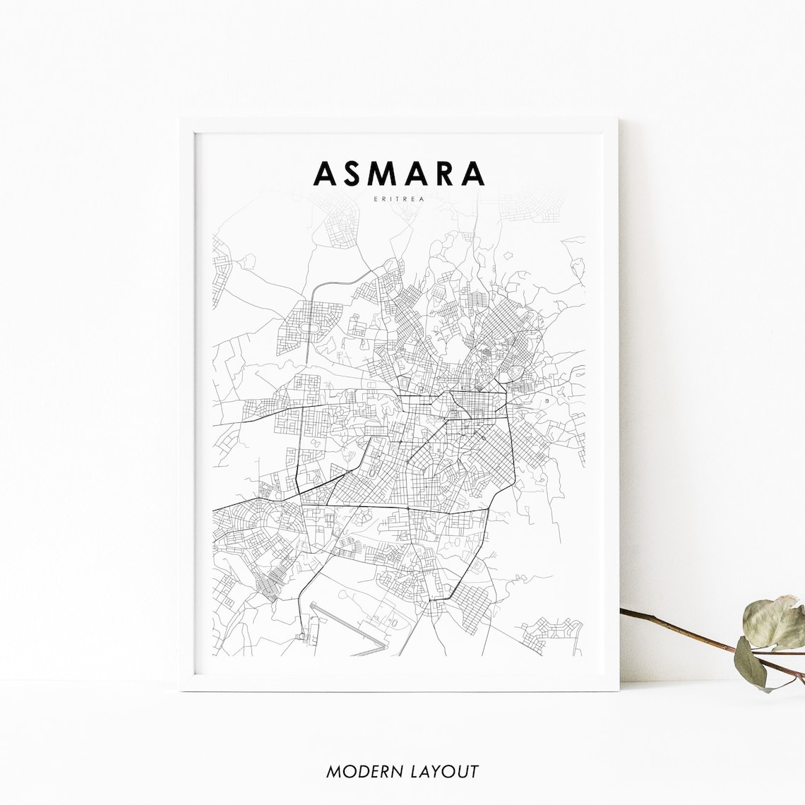 Asmara Eritrea Map Art Print, Africa City Road Map