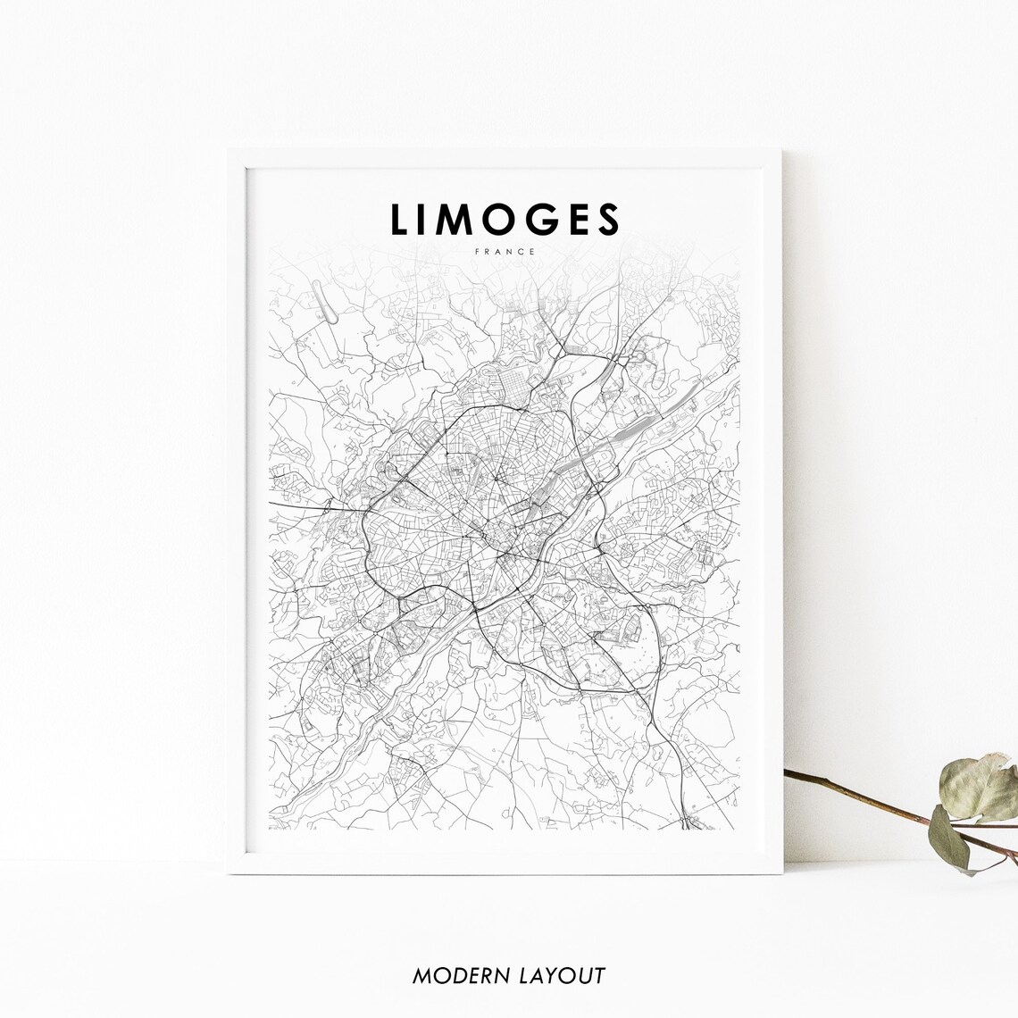 Limoges France City Street Map Modern Minimalist Line Poster