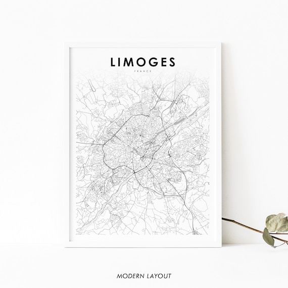 Limoges France Map Print Art Poster Limtges Hautevienne City Street Road Nursery Room Office Wall Decor